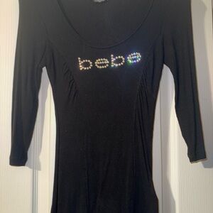 Bebe Black Embellished Fitted Bodysuit
